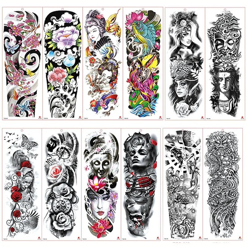 Large Arm Sleeve Tattoo Waterproof Temporary Tattoo Sticker Clock Rose Full Flower Tatoo Body Art Tattoo Girl