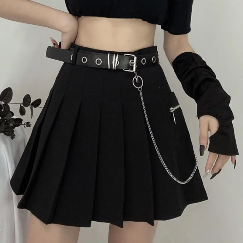 Jangj Gothic Black Skirts Womens Harajuku Pleated Mini Skirt High Waist Y2K Skirts Punk EMO Fairycore Faldas Grunge Egirl Clothes