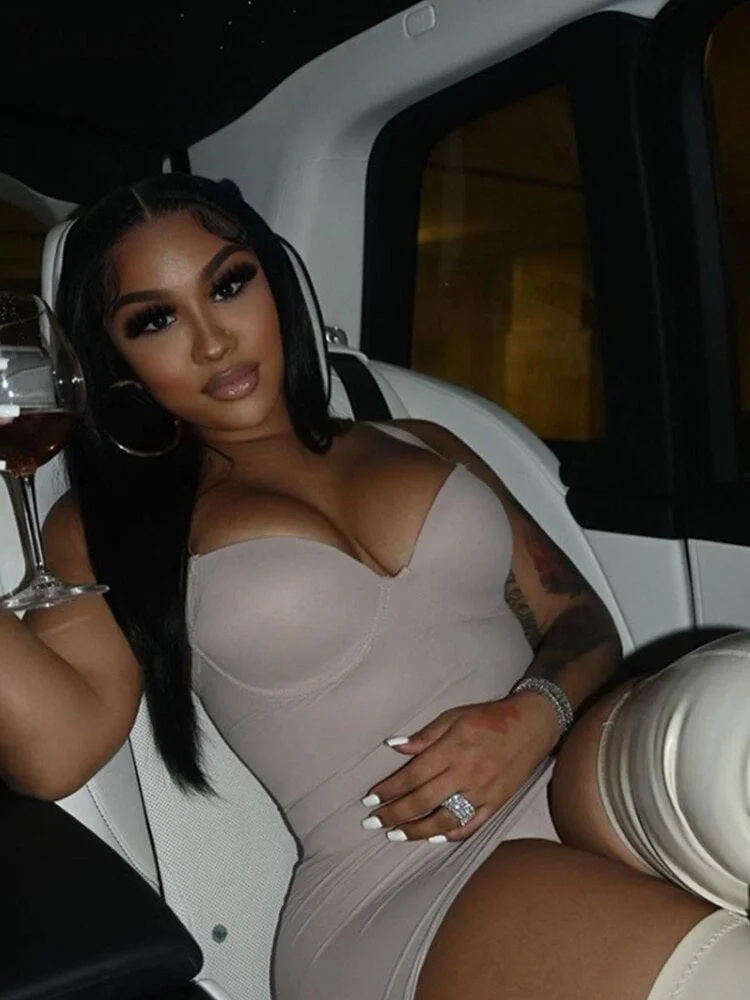 Yiallen Solid Body-Shaping Mini Dress Women Patchwork Mesh Strapless Camisole Skirt Sexy Cleavage Sleeveless Club Female Wear