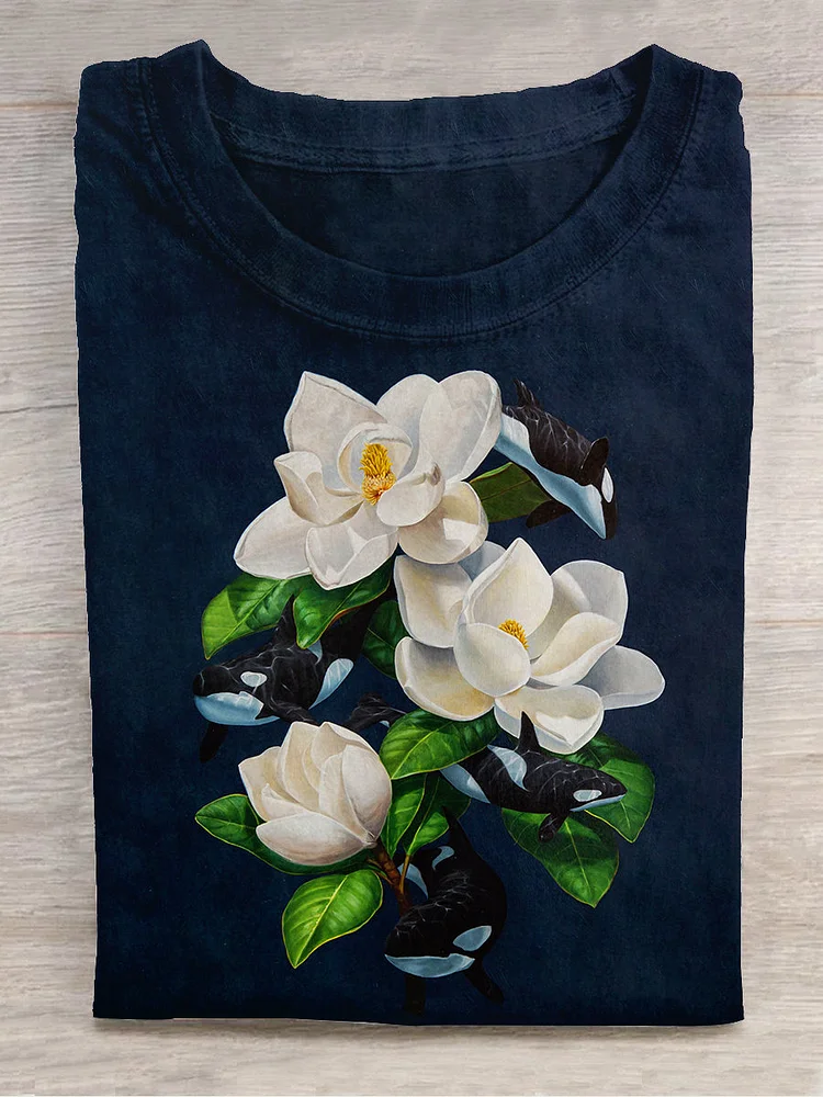 Unisex Floral Parrot Art Print Crew Neck Short Sleeve T-Shirt