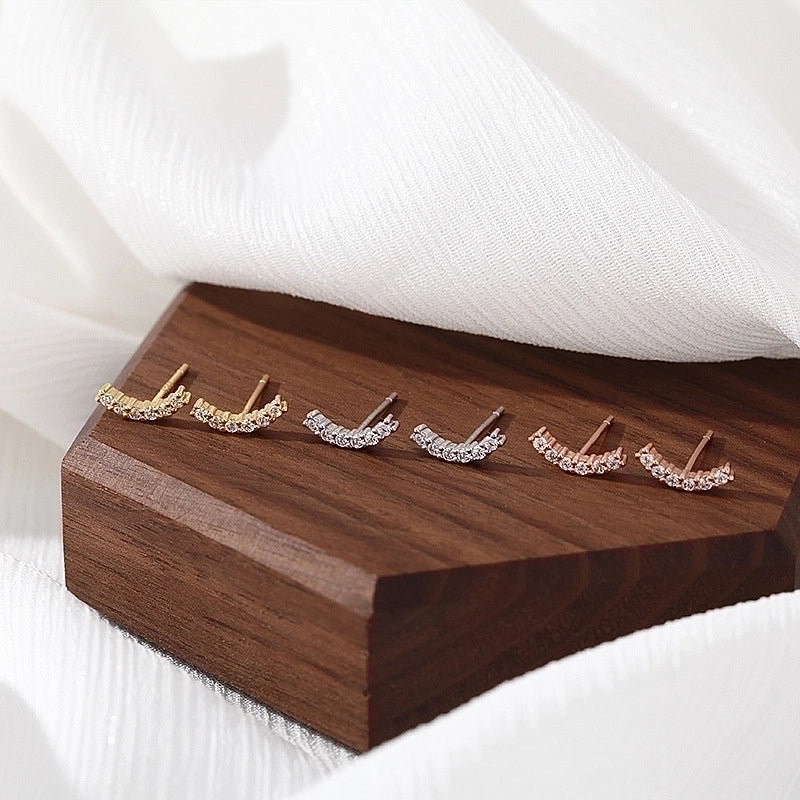 1 Pair Minimalist Solid Color Inlay Sterling Silver Zircon Ear Studs