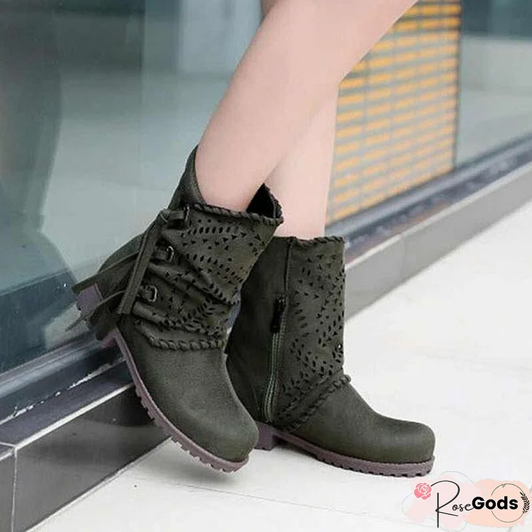 Women's Round Toe Block Heel Boots