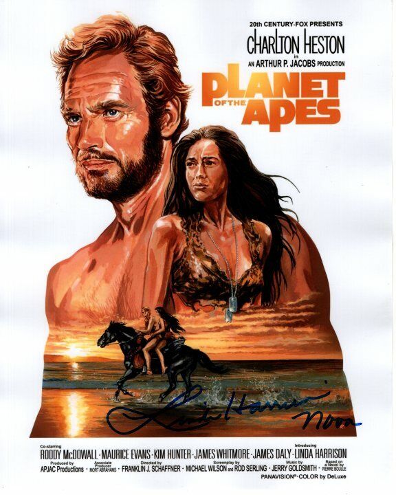 LINDA HARRISON signed autograph PLANET OF THE APES NOVA w/ CHARLTON HESTON Photo Poster painting