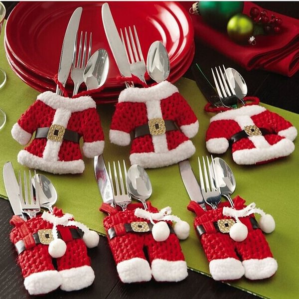 6Pcs Christmas Decorations Santa Claus Silverware Holders Pockets Dinner Decor High Quality