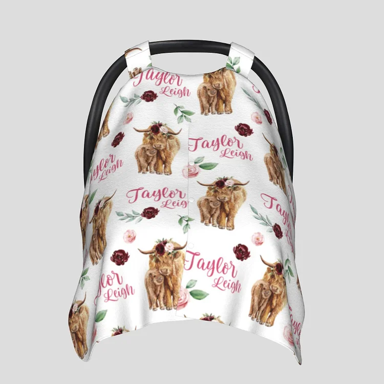 Personalized Baby Highland Animals Car Seat Canopy for Comfort & Unique| C53