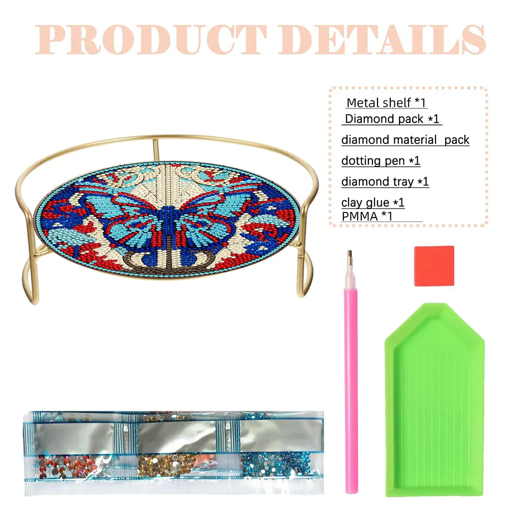 DIY Butterfly Acrylic Diamond Painting Bathroom Tray Diamond Art Counter Organizer