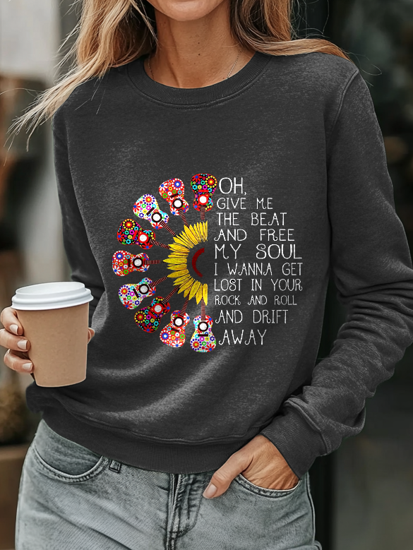 Women's Hippie Sunflower Art Print Casual Sweatshirt