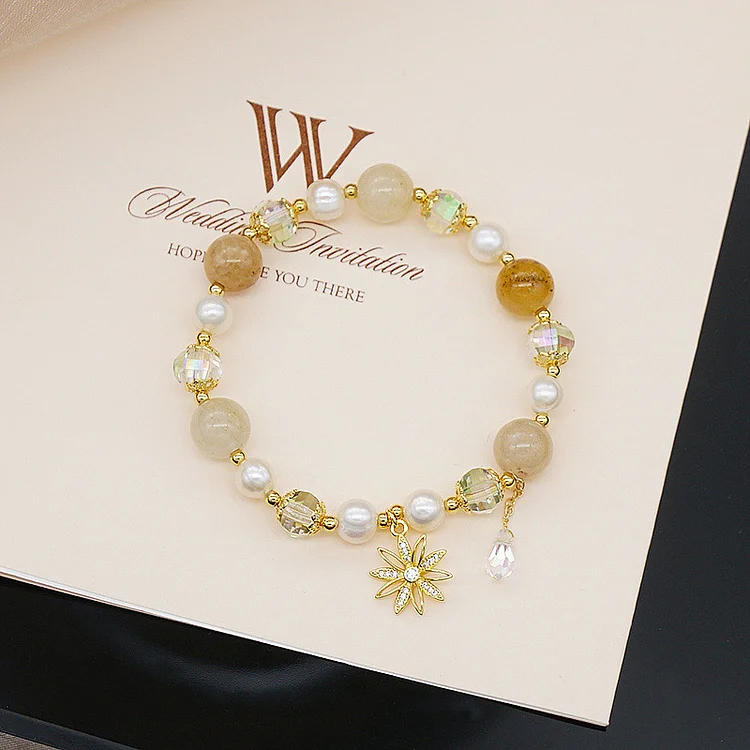 Gold Flower Pearl Crystal Bracelet KERENTILA