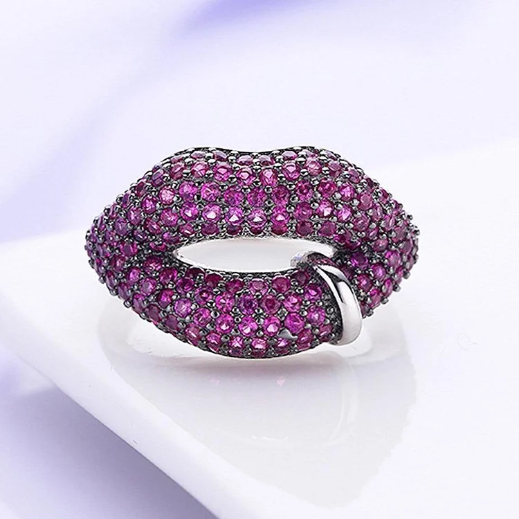 Hip Hop Street Simple Personalized Zircon Lips Ring-VESSFUL