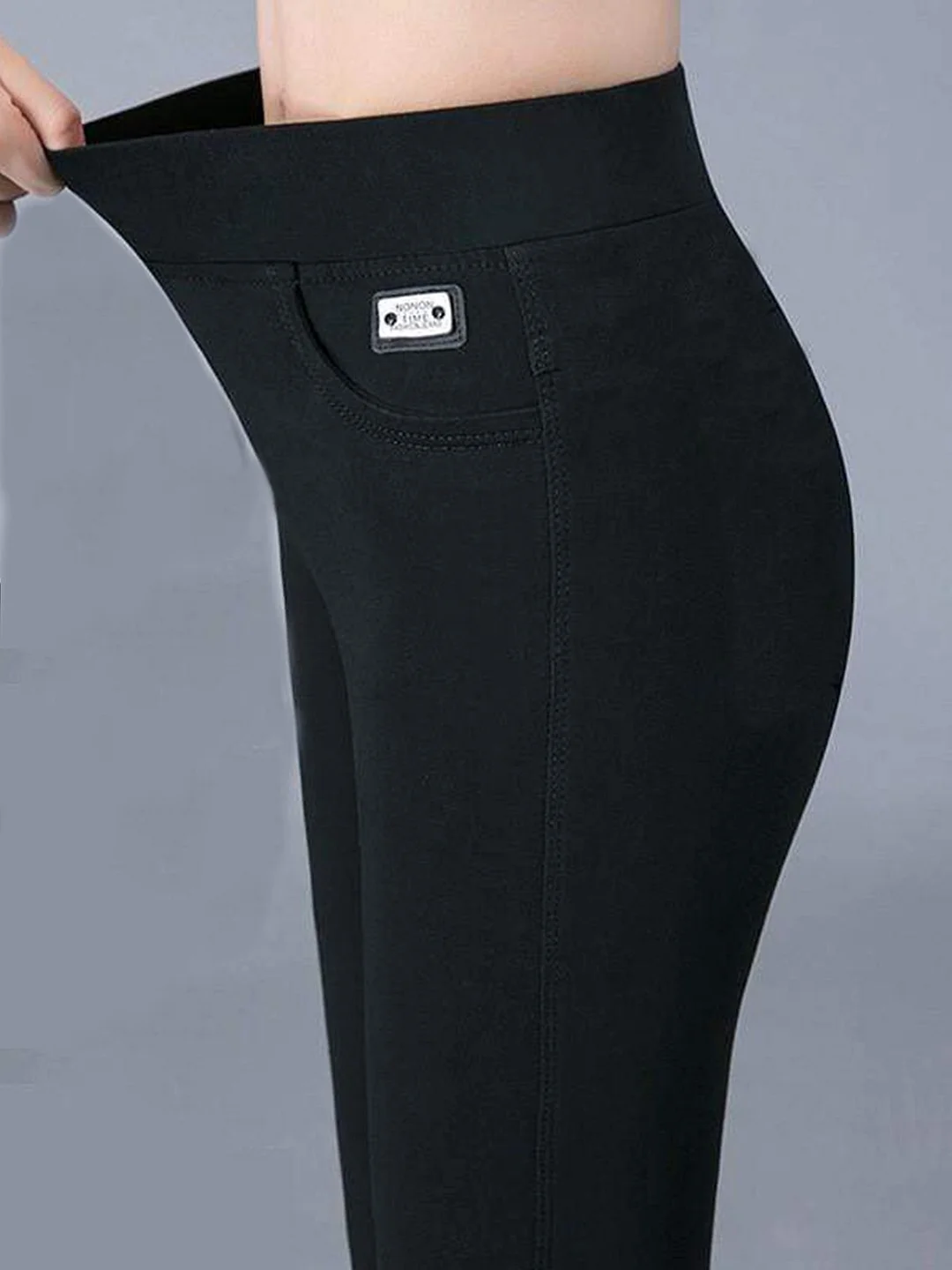 Casual Plain Autumn Jersey Mid Waist Standard Slim fit Pants Long Regular Size Leggings for Women