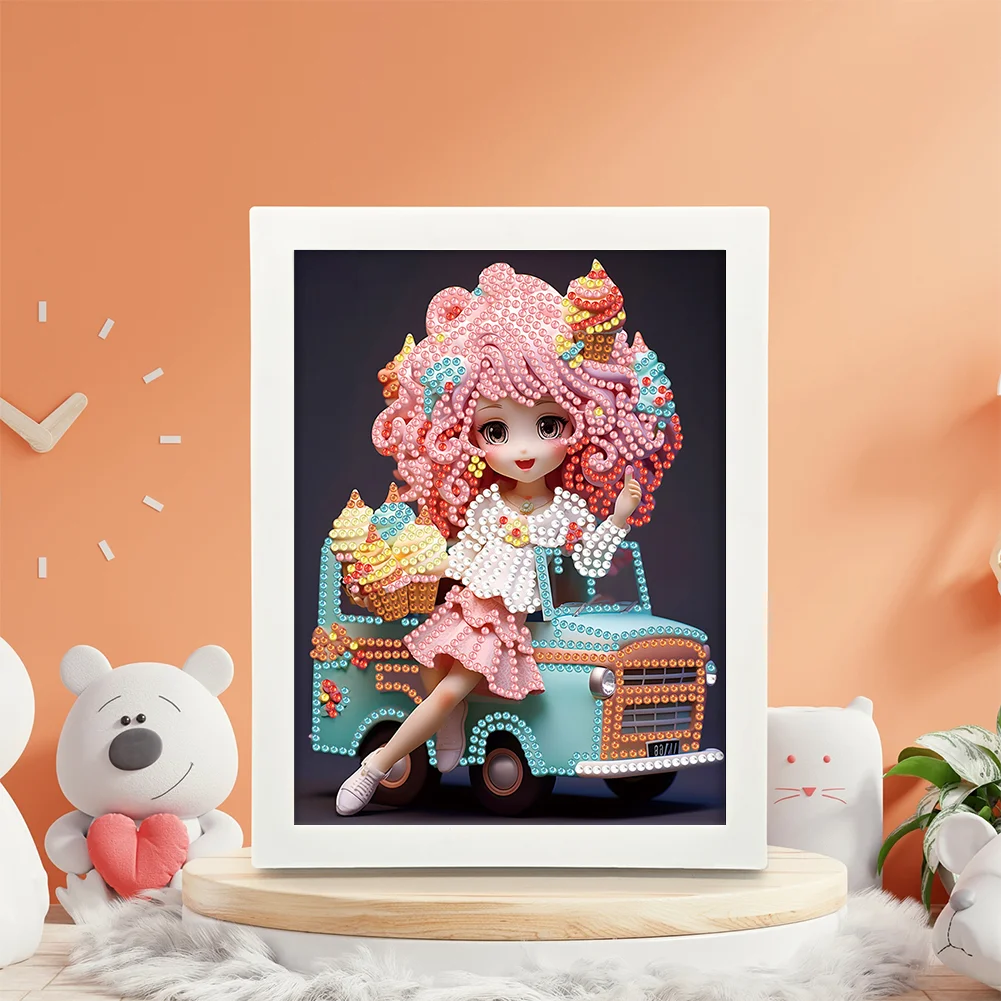 Diamond Painting - Partial Crystal Rhinestone Drill - Cartoon Girl(Canvas|15*20cm)【with Plastic Frame】