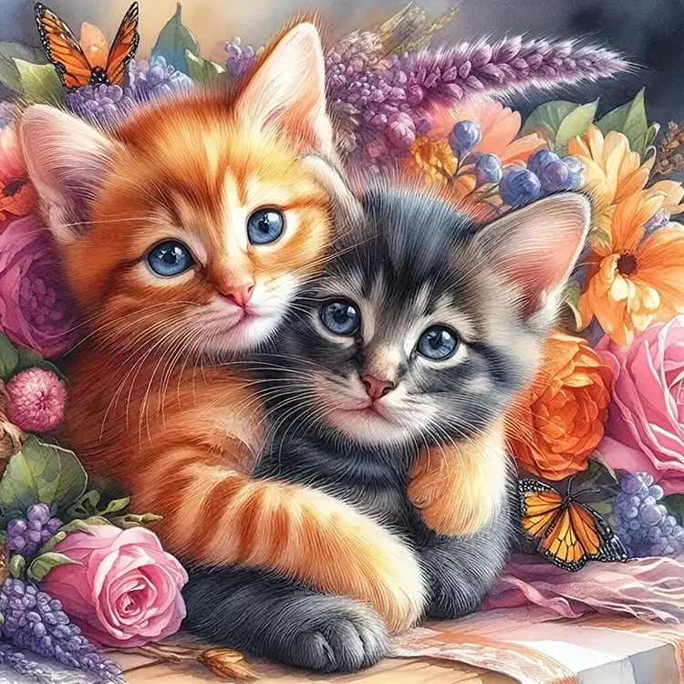 Cat And Dog - Full Round Drill Diamond Painting - 40*40CM(Canvas)