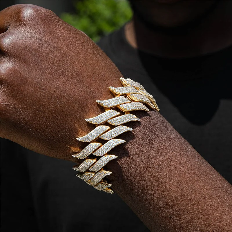 29MM Box Buckle Iced Out Cuban Link Spike Bracelet Mens Hip Hop Jewelry-VESSFUL