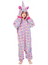 Sleepwear Soft Colorful Stars Pattern Unicorn Hooded Jumpsuit Pajama for Kids