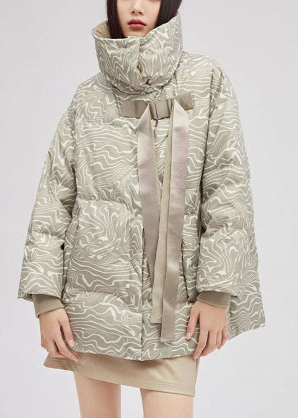 Original Design Beige Peter Pan Collar Oversized Print Duck Down Puffers Jackets Winter