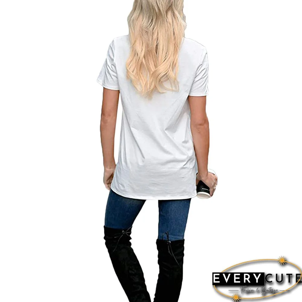 White Lip Print Distressed Holes Tees