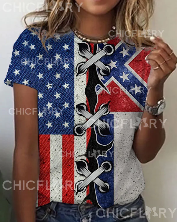 Women's Mississippi And American Flag Top