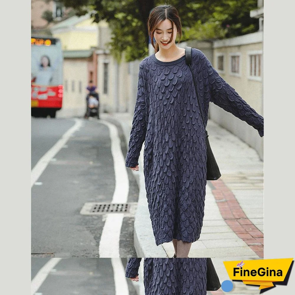 Fine Black And Blue Loose Thicken Sweater Dresses For Women