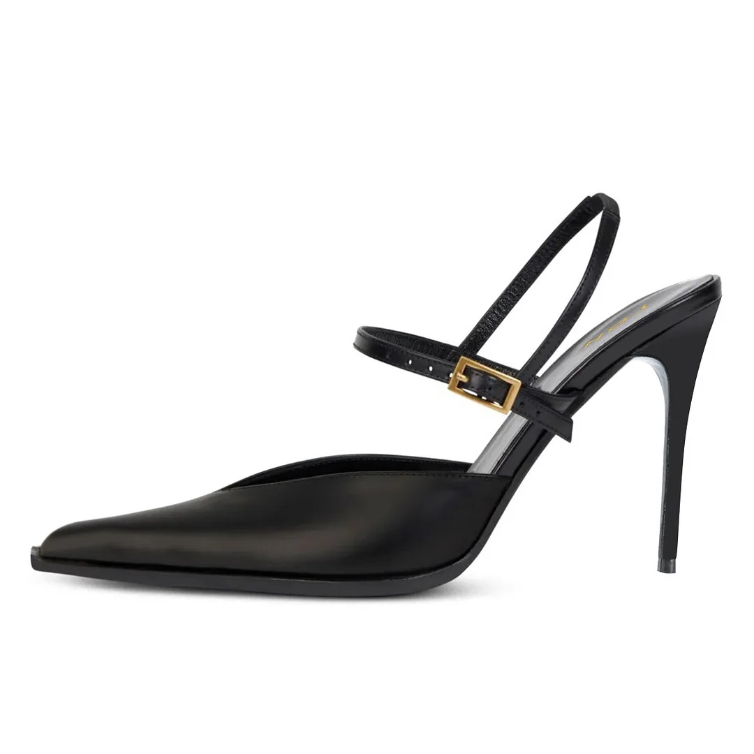 Vegan Leather Pointed Toe Stiletto High Heel Black Pumps for Women