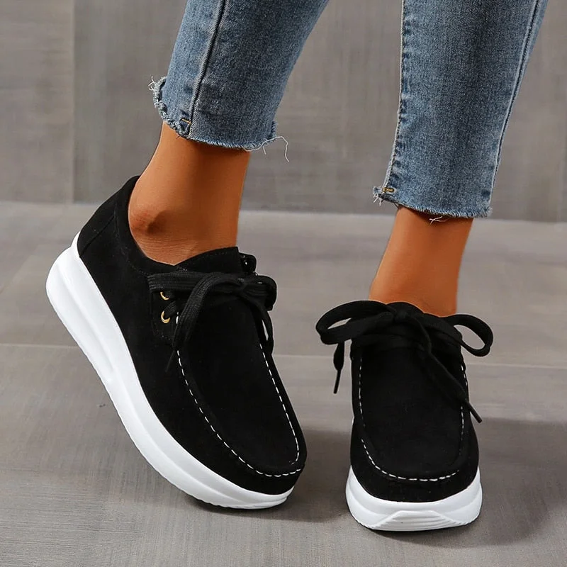 Spring Autumn Casual Sport Shoes Women Solid Color Lace Up Flats 2022 New Lightweight Platform Sneakers Woman Plus Size