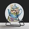 4PCS Diamond Painted Wooden Teapot Placemats Insulated Dish Mats with Holder