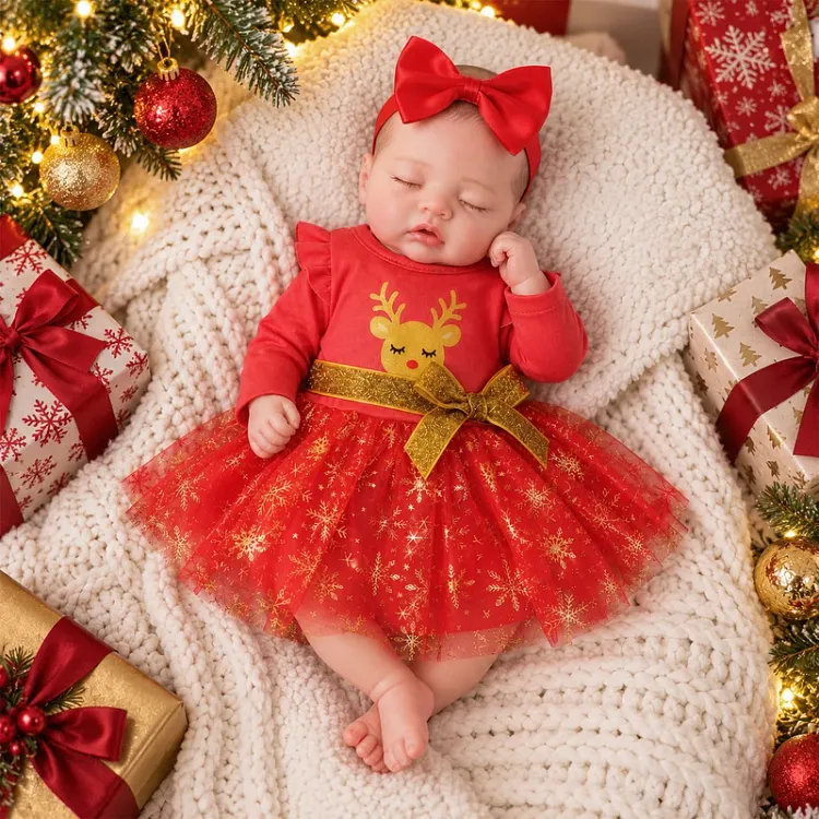 Babeside 12"/16''  Full Silicone Reborn Baby Girl Doll Nancy - Perfect Christmas Gift Sleeping Doll in Reindeer Tulle Dress
