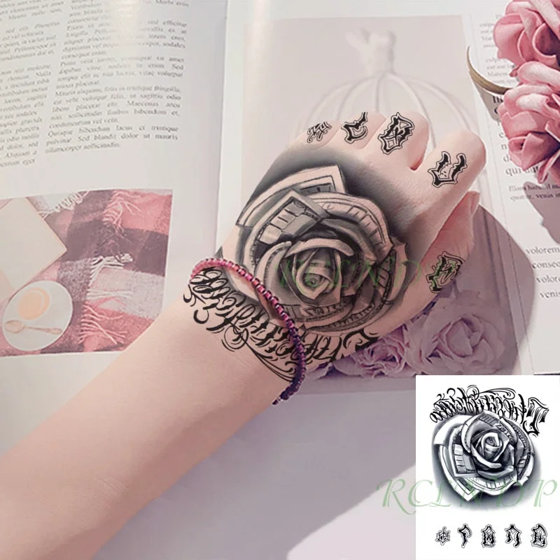 Waterproof Temporary Tattoo Sticker Flower Rose Fake Tatto Flash Tatoo Hand Arm palm finger Back Tato body art for Women Men