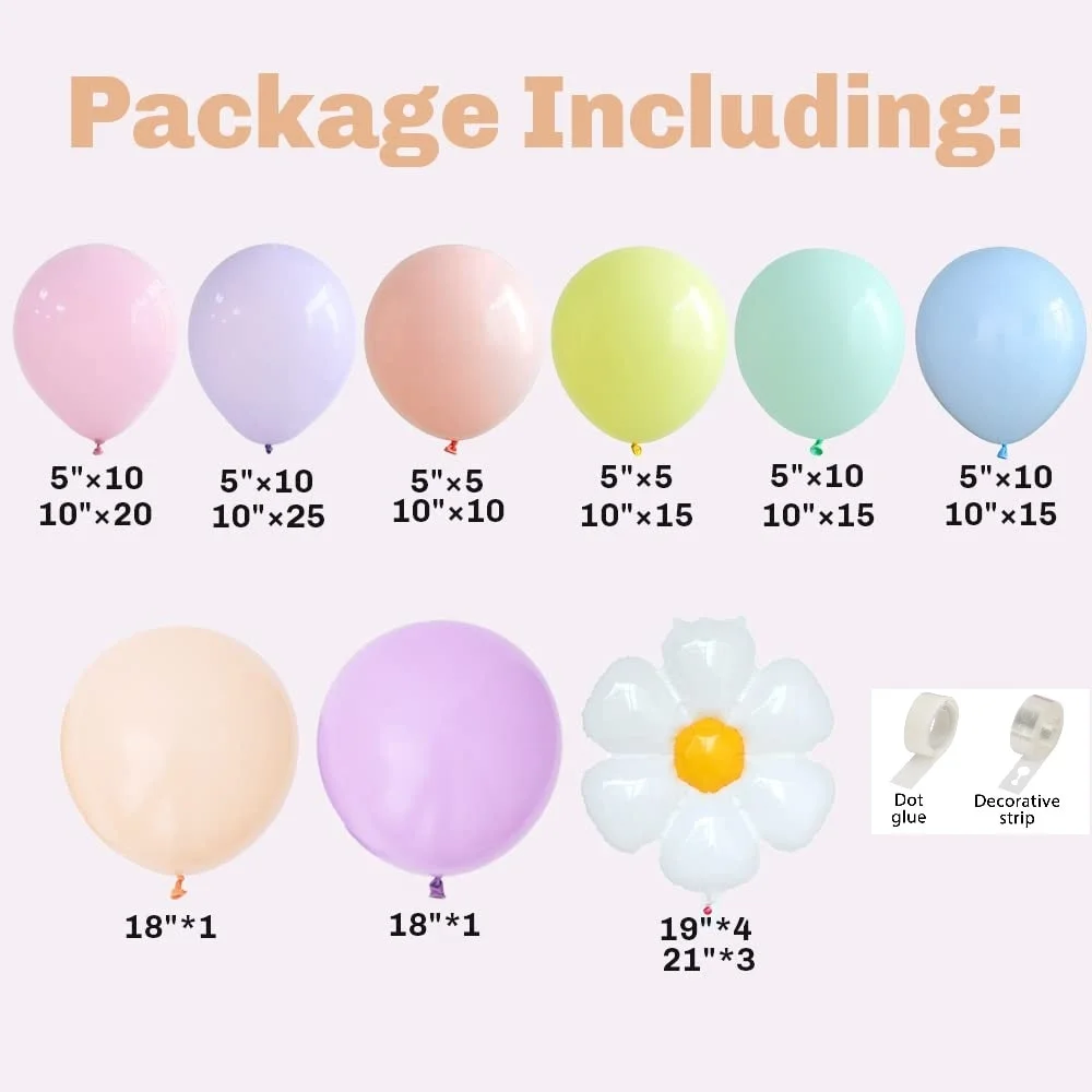 Xpoko 161Pcs Macaron 6 Color Balloon Garland Arches Set Daisy Sunflower Foil Balloons Girls Birthday Party Wedding Decoration Supplies