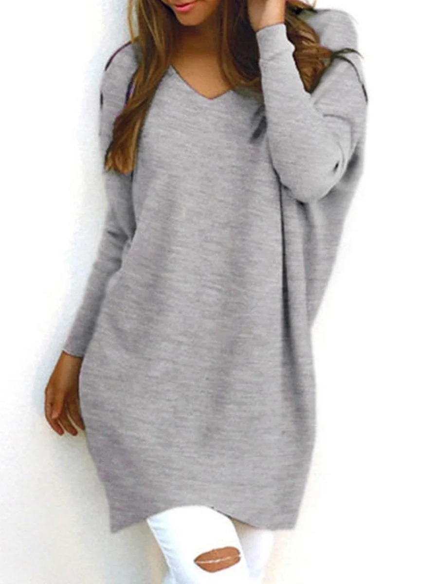 Fashion V-neck Long Sleeve Loose Casual Sweater