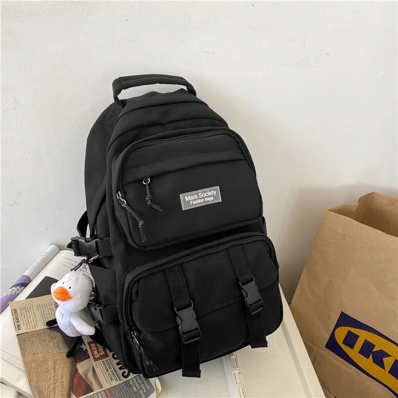 2021 Spring New Women Fashion Nylon Backpack Multiple Pockets Buckle Waterproof School Bag For Teenage Girl Student Backpacks