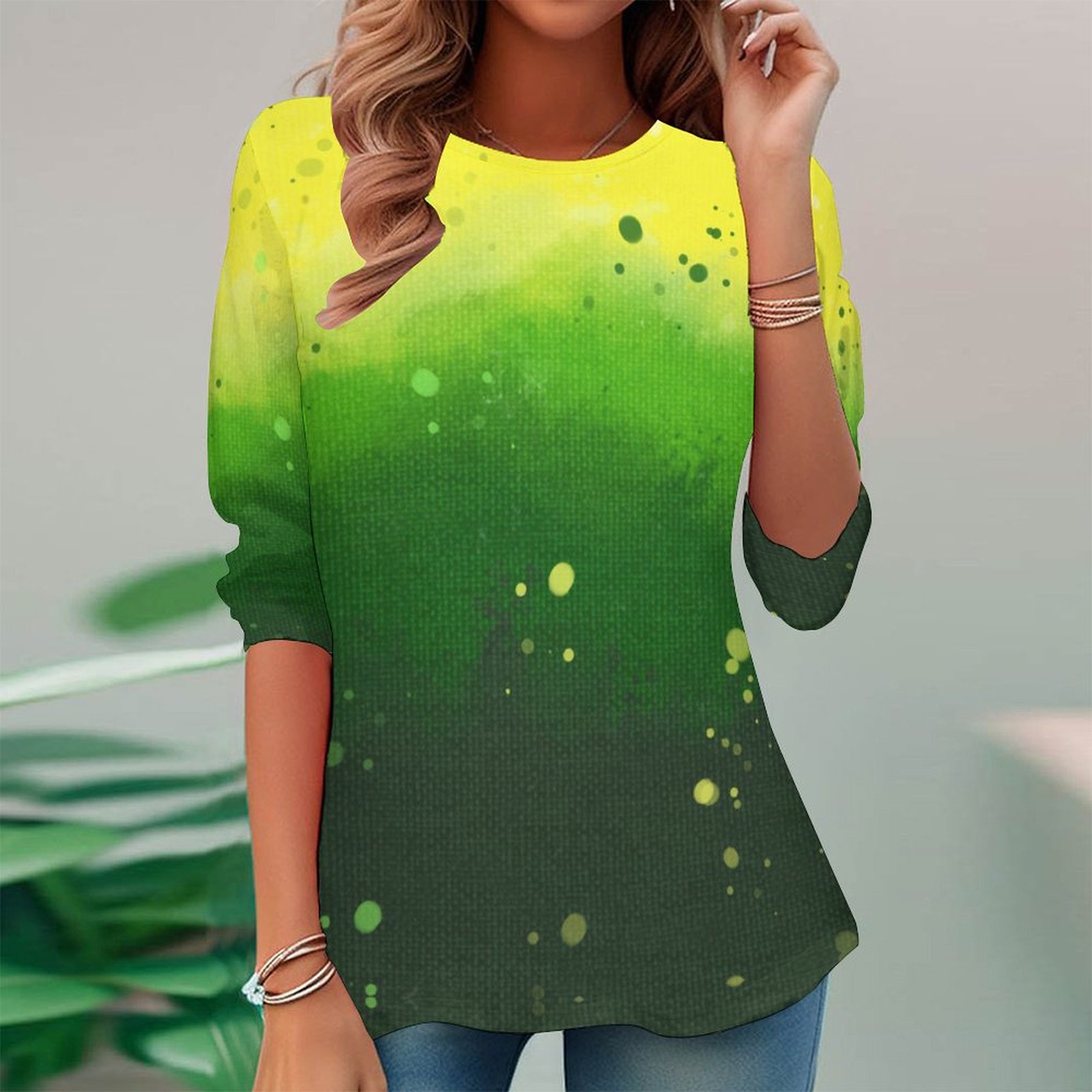 Women Long Sleeve V-neck Graphic Floral Printed Top
