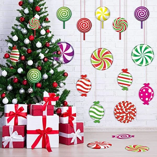 🔥kukelife🔥Christmas-30 pieces peppermint cutouts colorful candies round lollipop cutouts for Christmas decoration candy party wall cutouts with stickers xmas candy party decor classroom bulletin board decoration