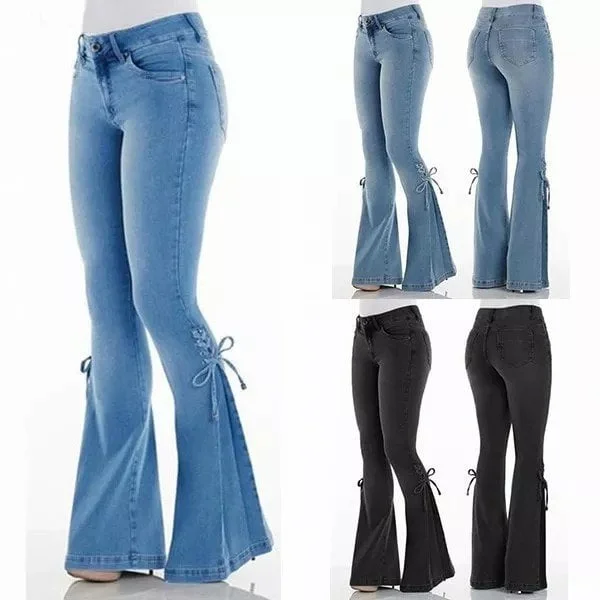 HUGGER BELL BOTTOMS STRETCHY JEANS 