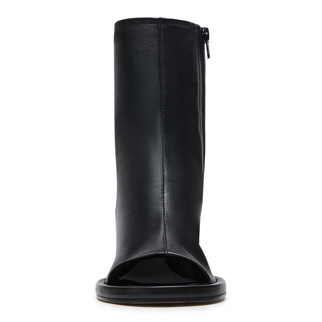 Black Vegan Leather Open Toe Cut-Out Ankle Boots with Side-Zipper