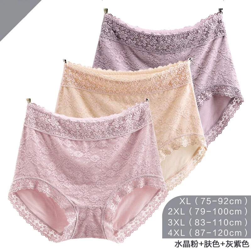 Plus Size Underwear Panties High Fit Sexy Lace High Waist  Women Butt Lifting Slimming Large Size Panties Lady Tummy Control Big