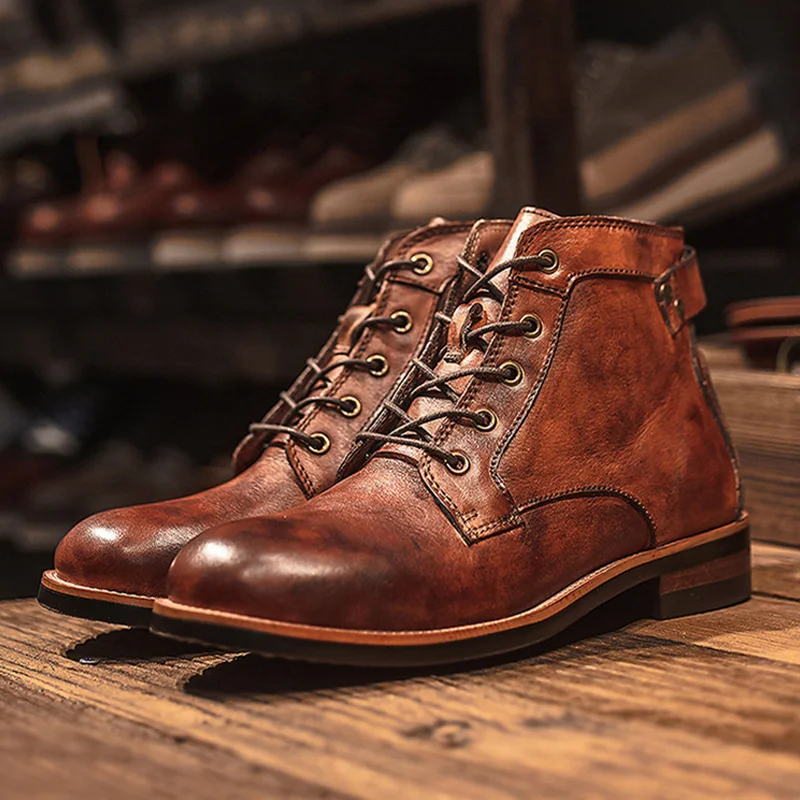 Retro Motorcycle Mid-Top Tooling Martin Boots