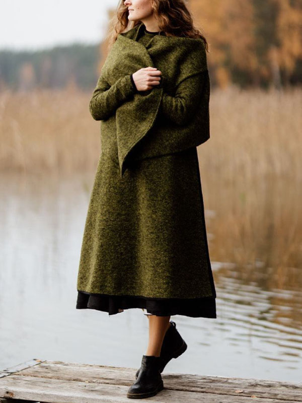Vintage Slit Wool Women's Dress tjj Shicloths
