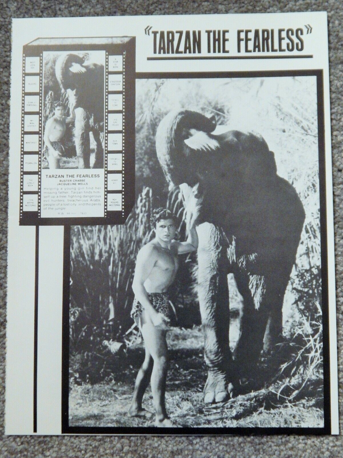 TARZAN THE FEARLESS (11 X 8 1/2 BW Photo Poster painting) BUSTER CRABBE. VIVIEN LEIGH, OLIVIER