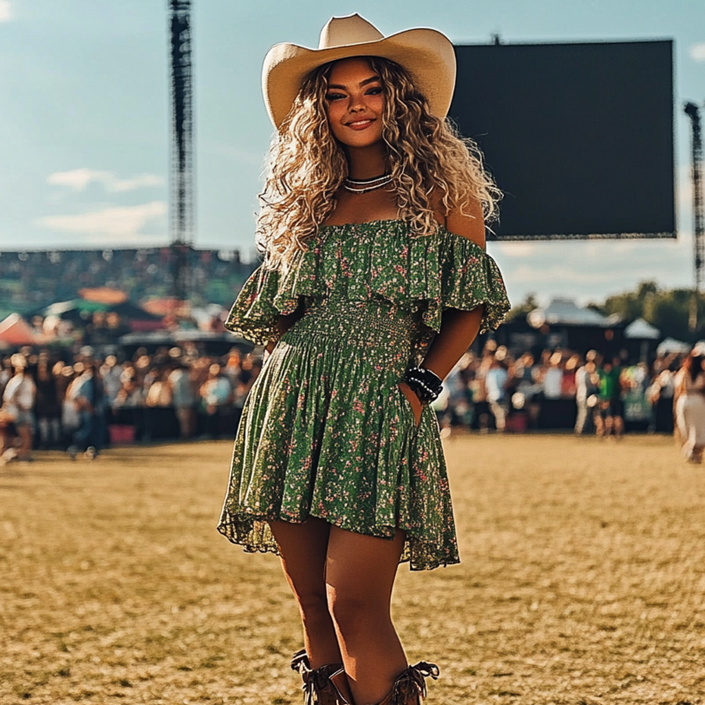 Lollapalooza Music Festival Rock Hip-hop Punk Party Carnival Print Vintage Cowgirl Dress