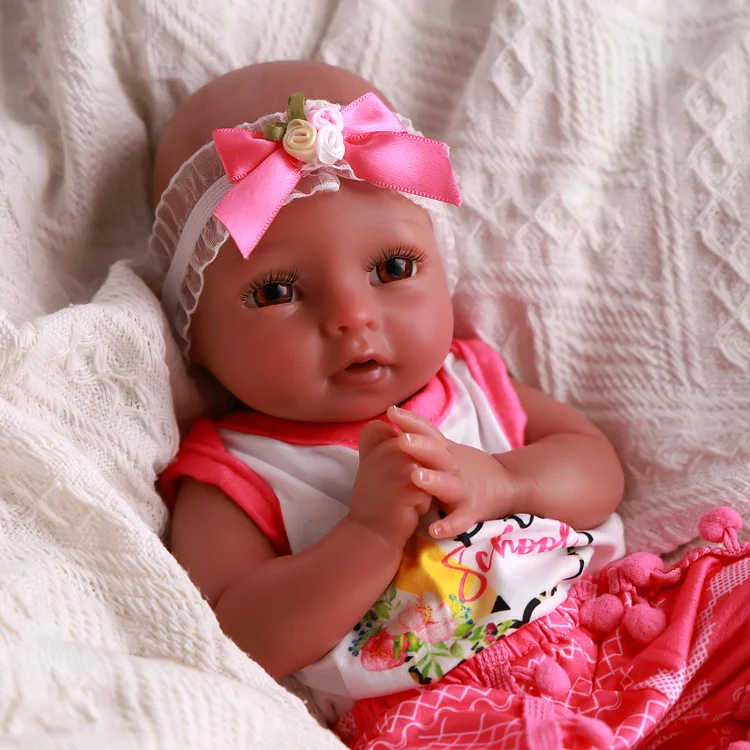 Babeside Terry 12" Realistic Silicone Smiling Baby African American Little Infant Girl Building Lovely Memories