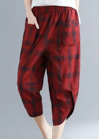 Style red Plaid cotton Wardrobes Sweets Art harem pants