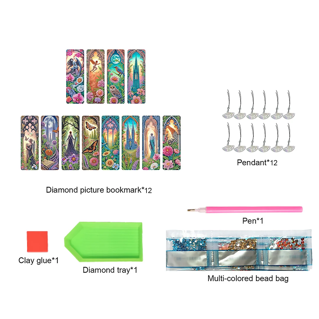 12Pcs Fairies and Flowers DIY Diamond Painting Bookmarks for Reading Enthusiasts