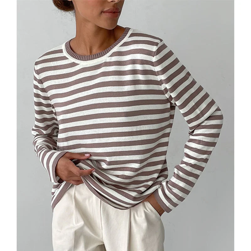 Zingj Knitted Striped Versatile Classic Retro Pullover Sweaters