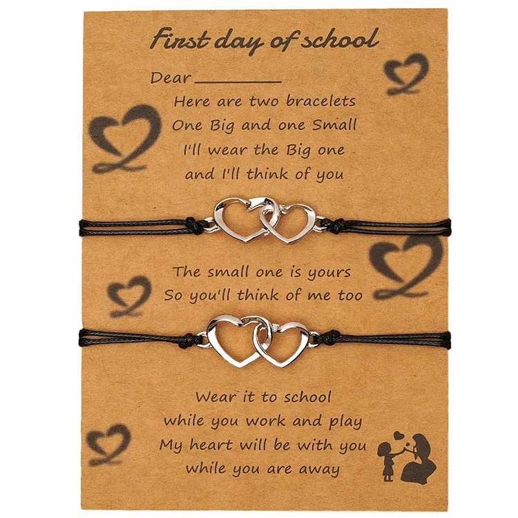 First Day Of School Heart Braided Bracelet Set with Warm Card, Back To School Gift With Gift Card Set For Kids