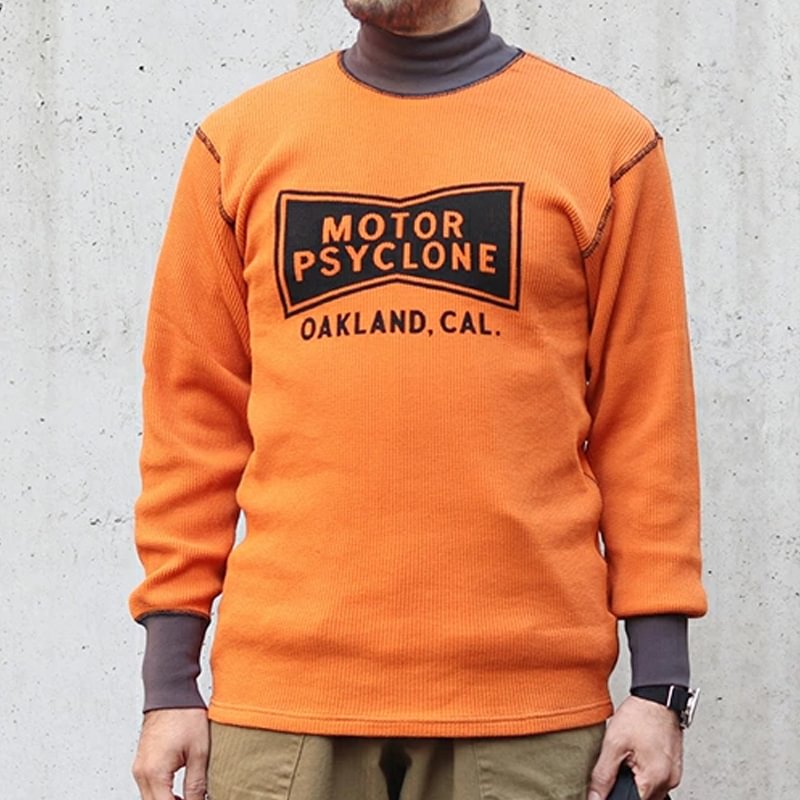 1950s Motor Psyclone Bow Tie Logo Sunrise Orange × Black T-shirt