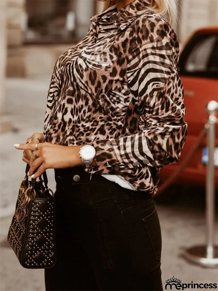 Female Temperament Long Sleeve Commuting Print Shirts