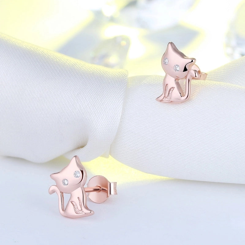 1 Pair 925 Sterling Silver Zircon Cat Ear Studs