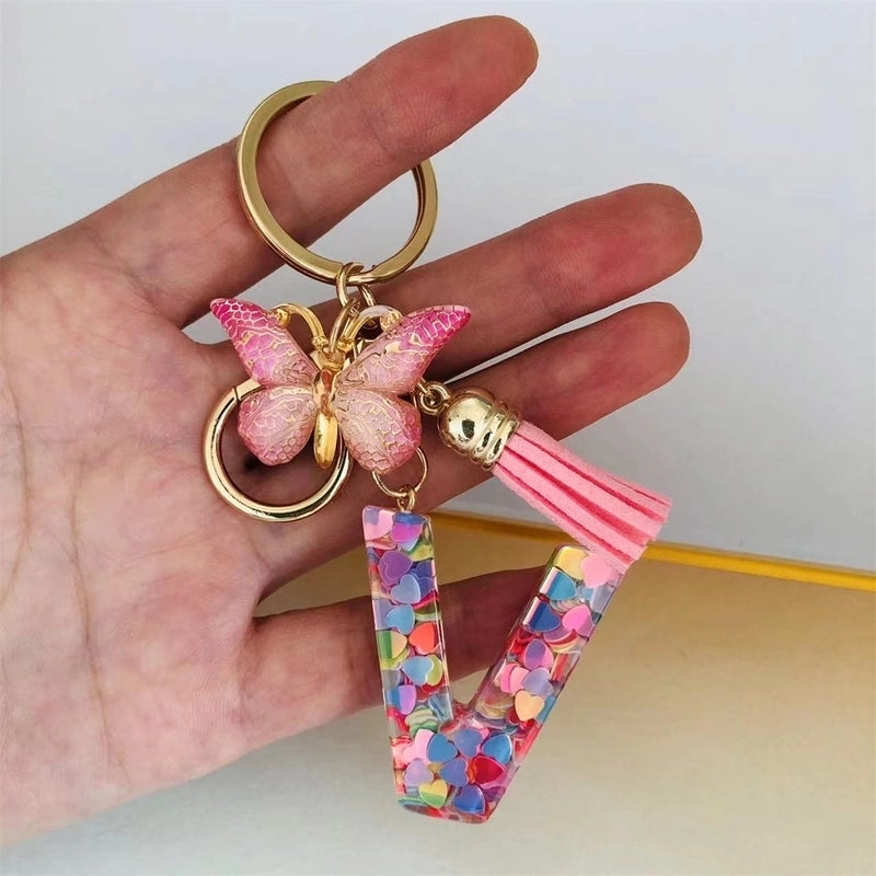 Classic Style Commute Letter Butterfly Resin Unisex Bag Pendant Keychain