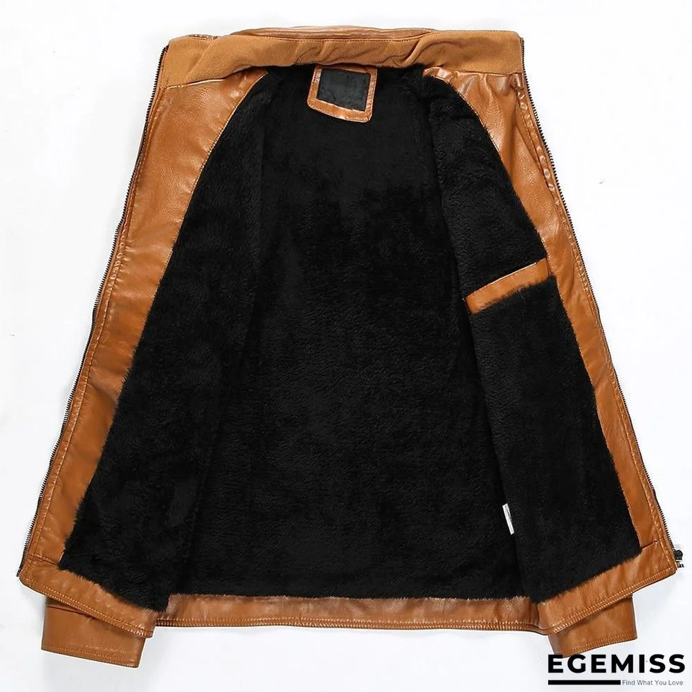 Men New Casual Thick Fleece Pockets Leather Jacket Coat Men PU Leather Motorcycle Vintage Faux Leather Jackets | EGEMISS