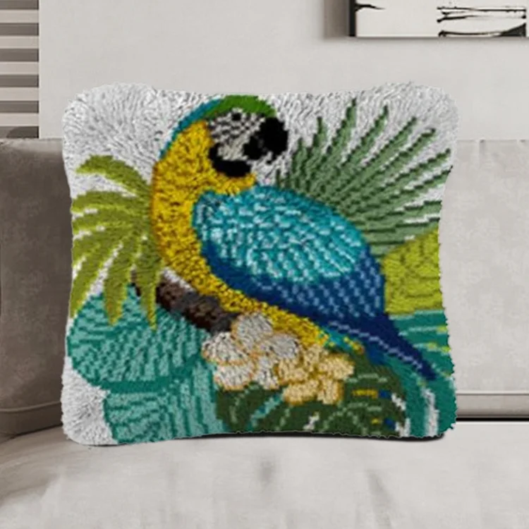 Blue Parrot Pillowcase Latch Hook Kits for Beginners veirousa
